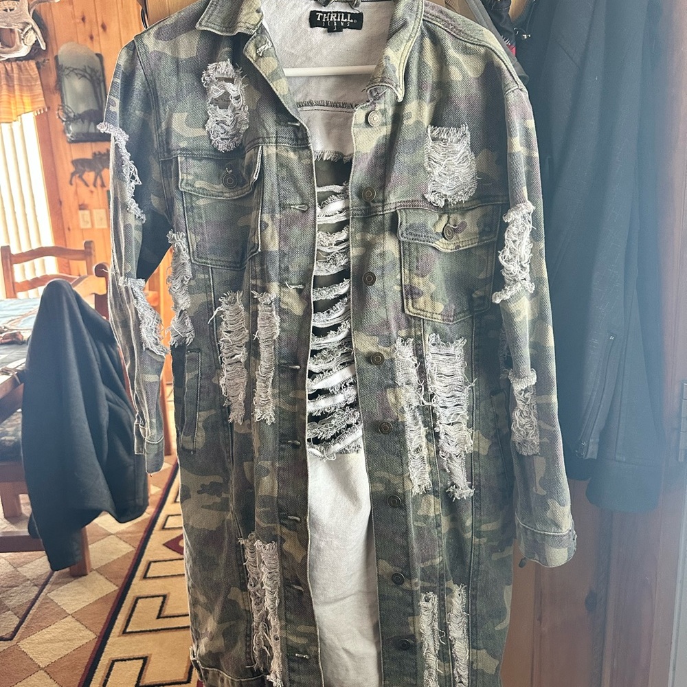 Distressed longer Camo jacket